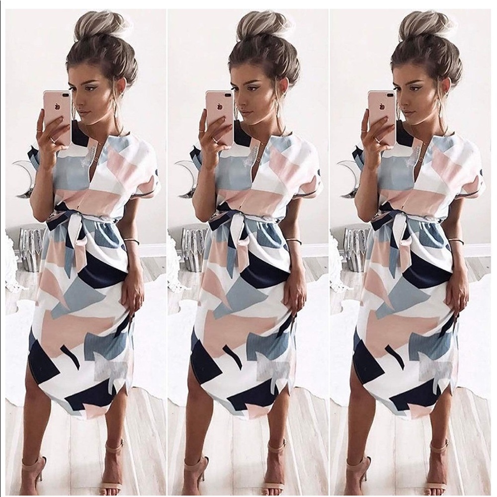 New with tags: V-Neck geometric pattern dress